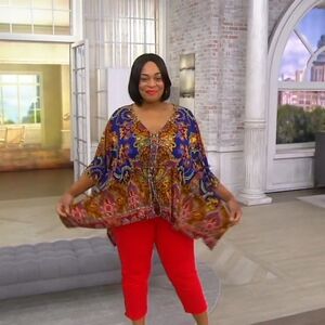 Attitudes by Renee Printed Jersey Drawstring Poncho